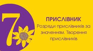 Тест для 7 класу "Прислівник як частина мови. Розряди прислівників за значенням. Творення прислівників"
