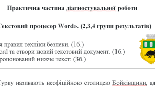 Практична частина діагностувальної роботи з теми "Текстовий процесор Word"