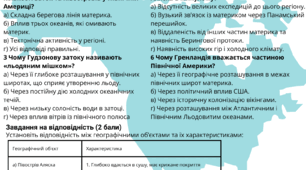 Перевірочна робота з теми “"Географічне положення Північної Америки" .”7 клас НУШ Група 3: "Усвідомлює закономірності природи"