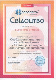  Особливості вивчення англійської мови у 1 класі за методом асоціативних символів
