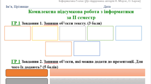 ІІ СЕМЕСТР Комплексна підсумкова робота з інформатики за 4ГР для учнів 5 класу до підручника Н. Морзе (дистанційне навчання)