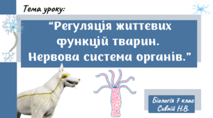 “Регуляція життєвих функцій тварин. Нервова система органів. ”7 клас нуш Задорожний