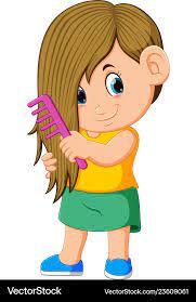 Girl is combing her hair with the pink comb Vector Image