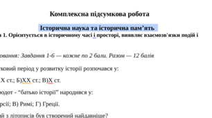 Комплексна підсумкова  робота  "Історична наука та історична пам’ять"