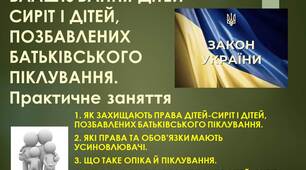 Презентація: "ПРАКТИЧНЕ ЗАНЯТТЯ. ВЛАШТУВАННЯ  ДІТЕЙ-СИРІТ І ДІТЕЙ, ПОЗБАВЛЕНИХ  БАТЬКІВСЬКОГО ПІКЛУВАННЯ"