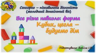 Сенсорно-пізнавальна діяльність (молодший дошкільний вік). Все різне навколо: форма. КУБИК, ЦЕГЛА - БУДУЄМО ДІМ.