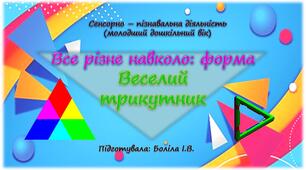 Сенсорно-пізнавальна діяльність (молодший дошкільний вік). Все різне навколо: форма. ВЕСЕЛИЙ ТРИКУТНИК