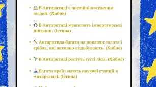Континенти, гра істинне чи хибне, материки, ЯДС 4 клас