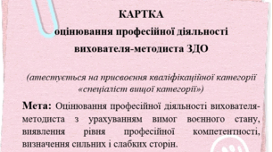 Картка оцінювання професійної діяльності вихователя-методиста ЗДО