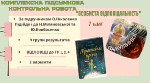 КОМПЛЕКСНА ПІДСУМКОВА КОНТРОЛЬНА РОБОТА (4 групи результатів) із зарубіжної літератури для 7 класу за розділом: "Особиста відповідальність"
