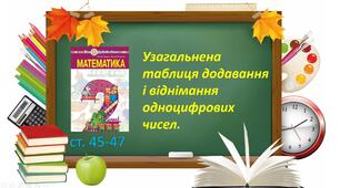 Презентація уроку на тему "Узагальнена таблиця додавання і віднімання одноцифрових чисел".