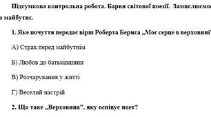 Підсумкова контрольна робота. Барви світової поезії.  Замислюємося про майбутнє.