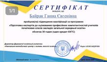  Сертифікат експерта з оцінювання професійних компетентностей учителів початкових класів ЗЗСО