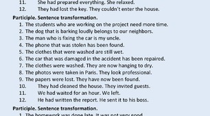 Test Participle. Sentence Transformation.
