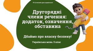 Синтаксис і пунктуація Другорядні члени речення: додаток, означення, обставина. Презентація