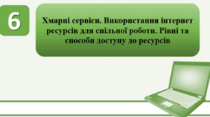 Тестування на тему: "Хмарні сервіси. Використання інтернет ресурсів для спільної роботи. Рівні та способи доступу до ресурсів"