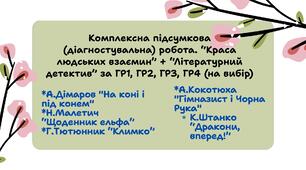 Комплексна підсумкова робота для 7 класу. "Краса людських взаємин"+ "Літературний детектив" за Гр1, Гр2, Гр3, ГР4