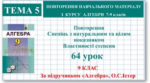 9 клас. Алгебра. Урок №64. Повторення. Спепінь з натуральним та цілим показником. Властивості степеня