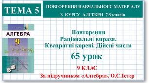9 клас. Алгебра. Урок №65. Повторення. Раціональні вирази. Квадратні корені. Дійсні числа