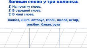 Визначення позиції літери у слові: на початку, в середині, в кінці