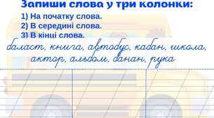 Визначення позиції літери у слові: на початку, в середині, в кінці