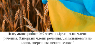 Підсумкова робота №7 з теми «Другорядні члени речення. Однорідні члени речення, узагальнювальне слово, звертання, вставні слова."