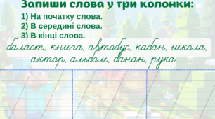 Визначення позиції літери у слові: на початку, в середині, в кінці (фон Майнкрафт)