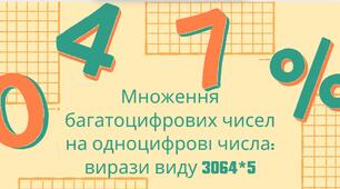 Конспект уроку "Множення багатоцифрових чисел на одноцифрові числа: вирази виду 3064*5"