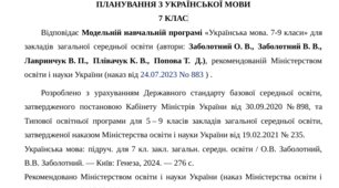 Оновлене календарно-тематичне планування з української мови з групами результатів (ГР 1, ГР 2, ГР 3, ГР 4) для 7 класу НУШ на рік (Заболотний О.)