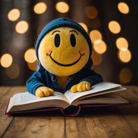 cheerful smiley reading a book