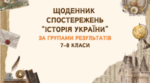 ЩОДЕННИК СПОСТЕРЕЖЕНЬ З ІСТОРІЇ УКРАЇНИ ЗА ГРУПАМИ РЕЗУЛЬТАТІВ 7-8 КЛАСИ