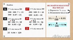 Множення і ділення десяткових дробів. Відсотки.