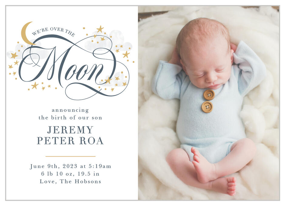 Over the Moon Birth Announcements by Basic Invite