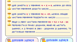 Роздаткові матеріали з теми "Спрощення виразів. Рівняння. Застосування рівнянь до розв'язування задач"