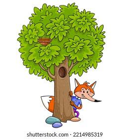 Vector Graphics Fox Hiding Behind Tree Stock Vector (Royalty Free) 2214985319 | Shutterstock