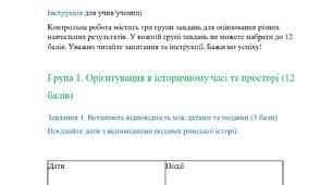 Комплексна підсумкова/контрольна робота за ІІ семестр відповідно Груп Результатів 6 клас Досліджуємо історію і суспільство.