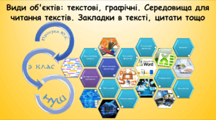 Види об'єктів: текстові, графічні. Середовища для читання текстів. Закладки в тексті, цитати тощо (інформатика за підручником Морзе 3 клас)