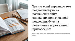 Презентація "Тренувальні вправи до тем подвоєння букв на позначення збігу однакових приголосних; подвоєння букв на позначення подовжених приголосних"