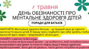 Постер "День обізнаності про ментальне здоров'я дітей. Поради для батьків"