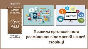 Правила ергономічного розміщення відомостей на веб-сторінці