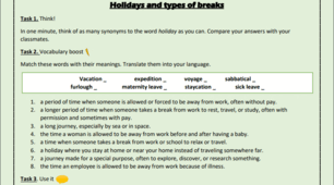 End of year activities. Holidays and types of breaks