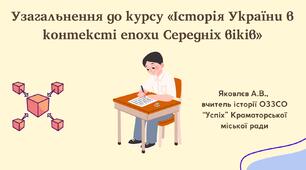 Презентація "Узагальнення до курсу «Історія України в контексті епохи Середніх віків»" (НУШ)