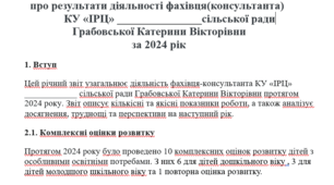 Звіт про результати діяльності фахівця-консультанта(логопеда) ІРЦ. 2024 рік.