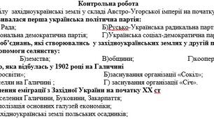 Контрольна робота Західноукраїнські землі у складі Австро-Угорської імперії на початку ХХ ст