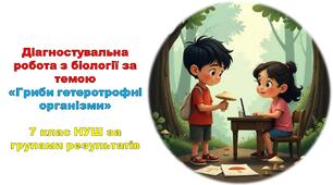 Діагностувальна робота з біології за темою «Гриби гетеротрофні організми»  7 клас НУШ за групами результатів - Гр1, Гр2,Гр3 (Підсумкова робота)