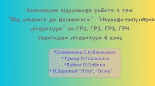Комплексна підсумкова робота з тем:  “Від смішного до великого”. “Науково-популярна література” за ГР1, ГР2, ГР3, ГР4 Українська література 6 клас