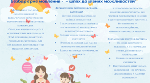 Буклет до національного тижня безбар'єрності "Робота вчителя-логопеда у подоланні мовленнєвих барє`рів"