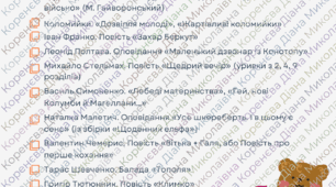 Список літератури на літо (українська література, 7 клас, НУШ)