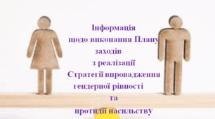 Інформація  щодо виконання Плану заходів  з реалізації Стратегії впровадження гендерної рівності  та  протидії насильству