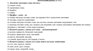 Діагностична робота № 3. Будова слова. Орфографія